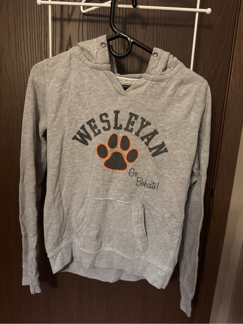 Wesleyan Grey Pullover Hoodie with Paw Graphic